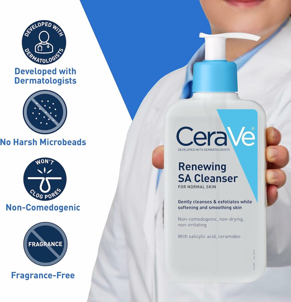 CeraVe SA Cleanser | Salicylic Acid Cleanser with Hyaluronic Acid, Niacinamide  Ceramides| BHA Exfoliant for Face | Fragrance Free Non-Comedogenic | 8 Ounce