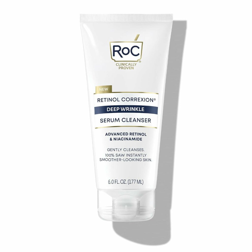 RoC Retinol Correxion Deep Wrinkle Serum Facial Cleanser with Niacinamide for Anti-Aging and Fine Lines, Makeup Remover, Fragrance Free Skin Care, Opthalmologist Tested, Stocking Stuffers, 6 Ounces